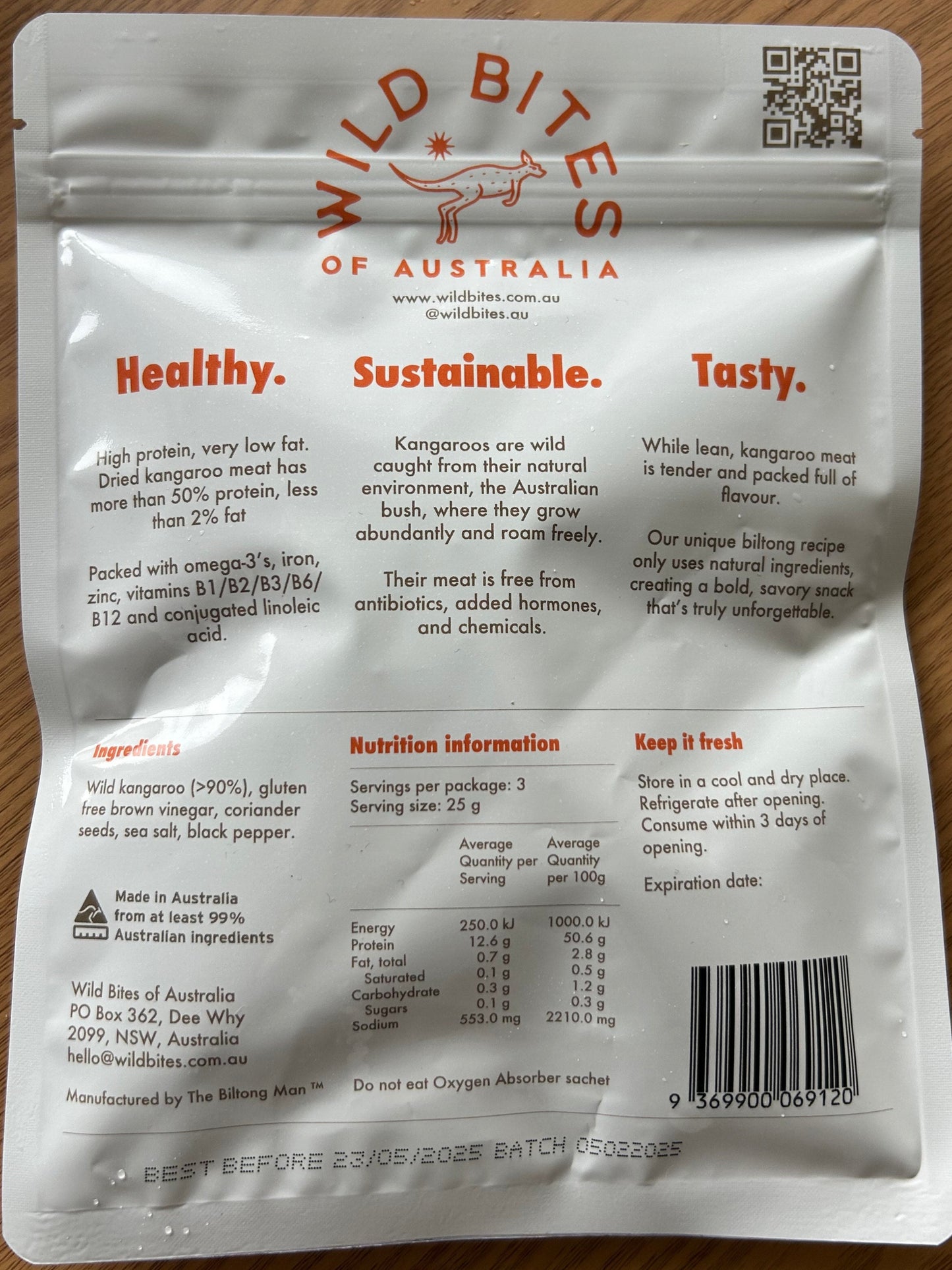 Wild Bites kangaroo biltong 75g