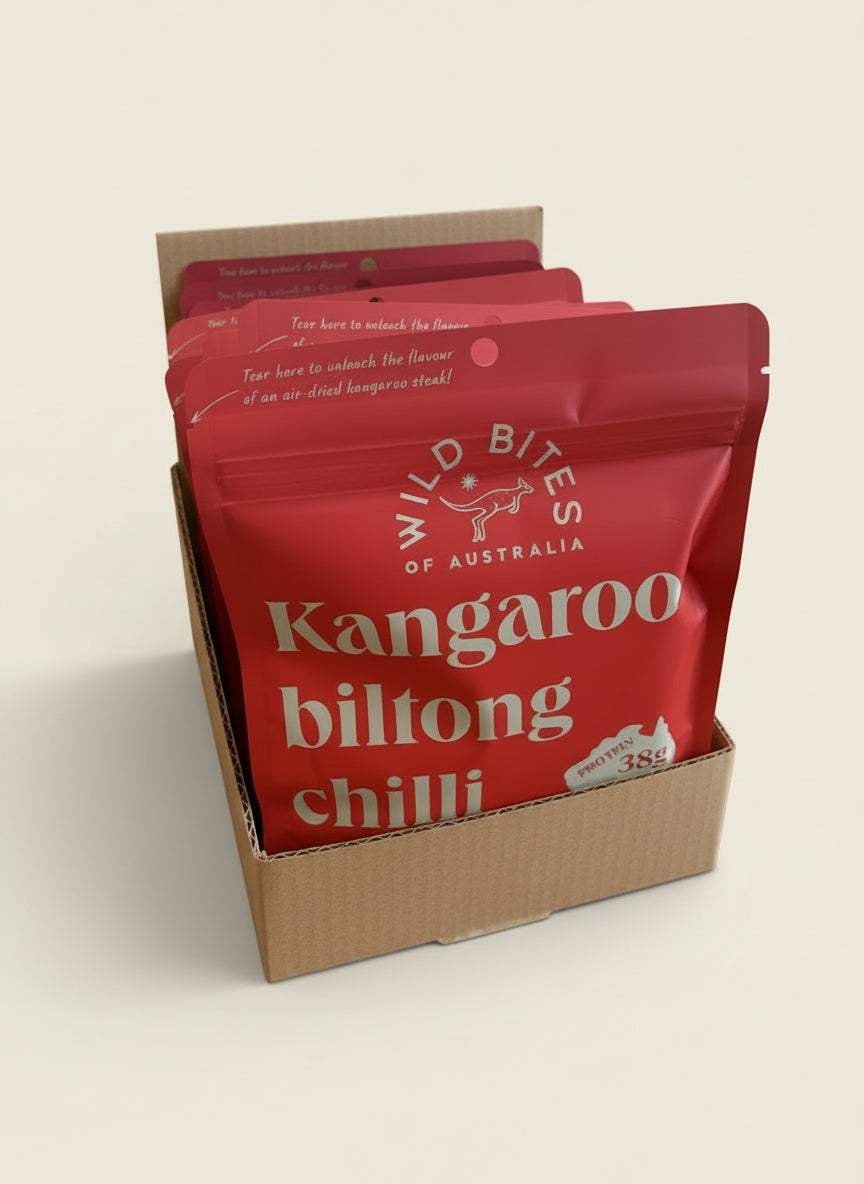 Chilli flavour Red package Kangaroo biltongbites 75g
