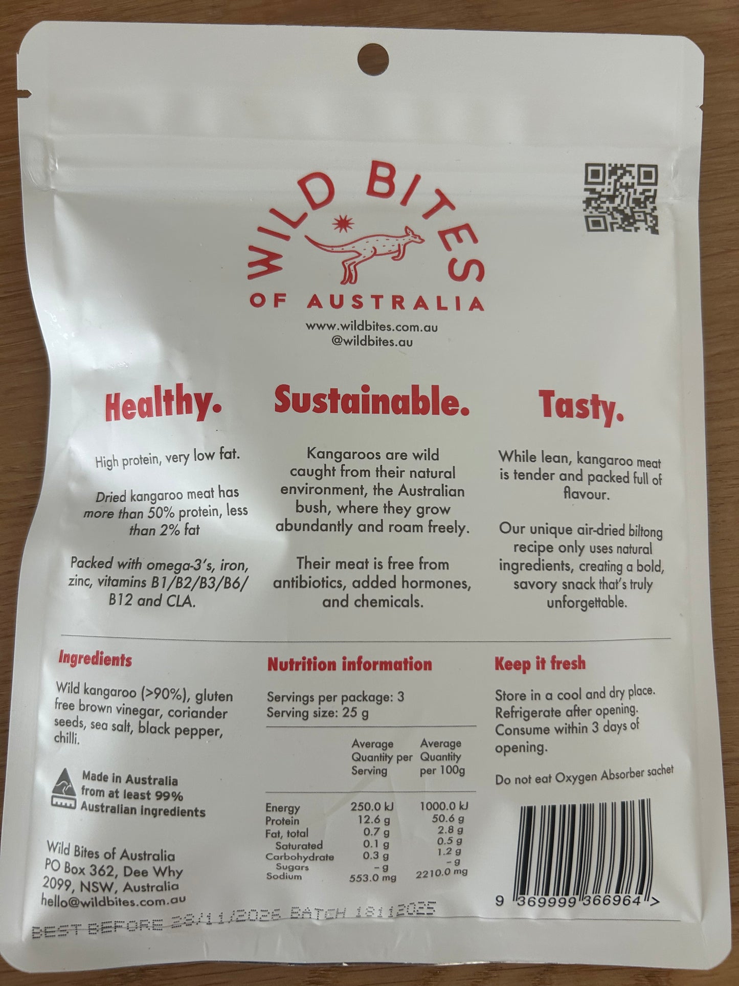 Wild Bites CHILLI kangaroo biltong 75g