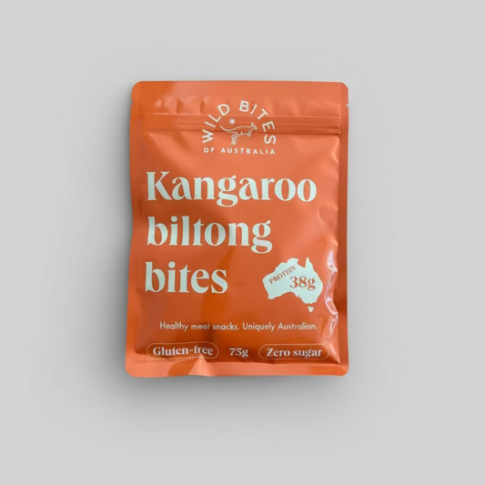 Classic flavour rrange package of Wild Bites of Australia Kangaroo biltong bites 