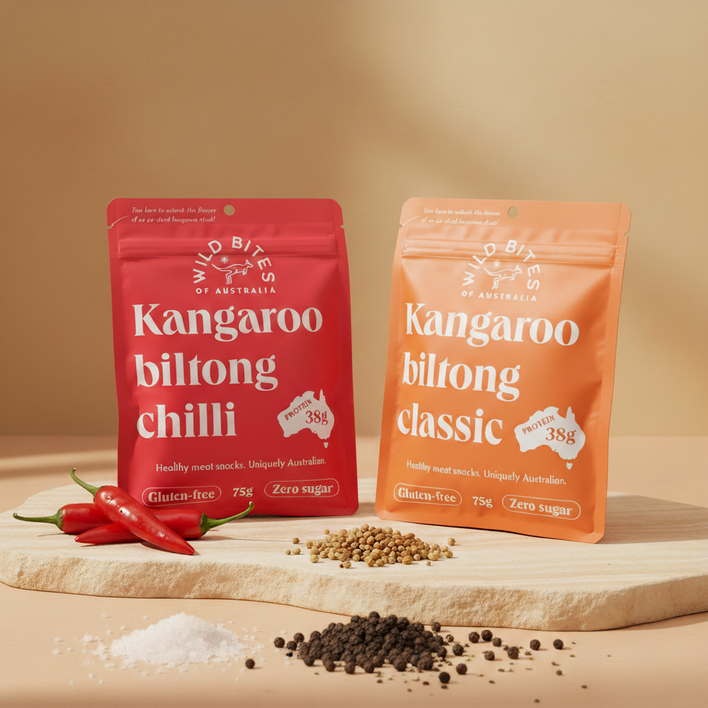 2 MIX: 1 CLASSIC & 1 CHILLI Wild Bites kangaroo biltong 75g